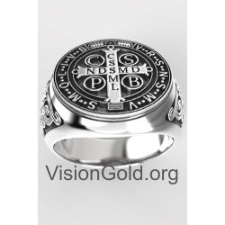 Великолепное кольцо с печатью Святого Бенедикта - Религиозные украшения - Католические кольца 0577